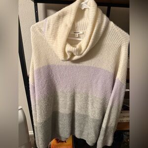 Splendid Women's Cream and Lavender Cowl Neck Sweater